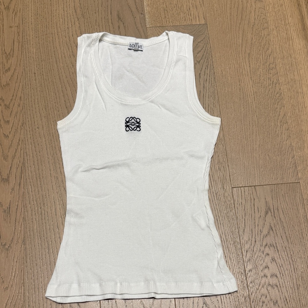 Loewe White Ribbed Tank Top with Black Anagram Logo